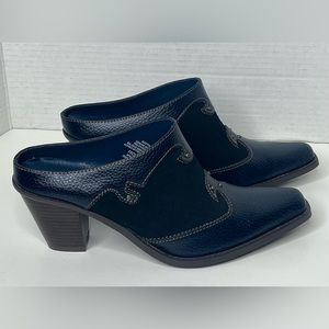 Vintage Blue Leather Suede Western Slip On Mules Cowboy Booties Women’s Sz 7.